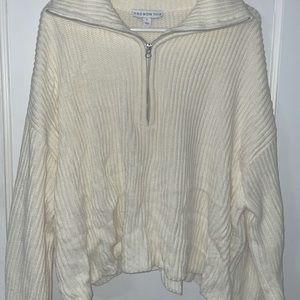 Quarter Zip Sweater, Off-White, Cream, XL